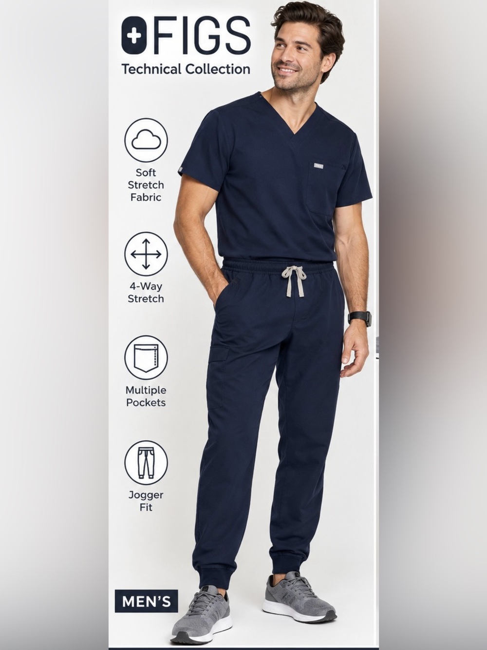 FIGS TANSEN MENS JOGGER SCRUB PANTS NAVY LARGE TALL